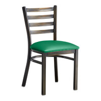 Lancaster Table & Seating Distressed Copper Finish Ladder Back Chair with 2 1/2" Green Vinyl Padded Seat - Assembled