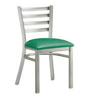 Lancaster Table & Seating Clear Coat Finish Ladder Back Chair with 2 1/2" Green Vinyl Padded Seat - Assembled