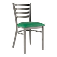Lancaster Table & Seating Clear Coat Finish Ladder Back Chair with 2 1/2" Green Vinyl Padded Seat - Assembled