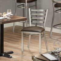 Lancaster Table & Seating Clear Frame Ladder Back Cafe Chair with Dark Brown Padded Seat - Detached Seat