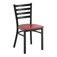 Lancaster Table & Seating Black Finish Ladder Back Chair with Mahogany Wood Seat - Assembled