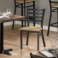 Lancaster Table & Seating Black Finish Metal Ladder Back Cafe Chair with Driftwood Seat - Detached Seat