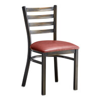 Lancaster Table & Seating Distressed Copper Finish Ladder Back Chair with 2 1/2" Burgundy Vinyl Padded Seat - Assembled
