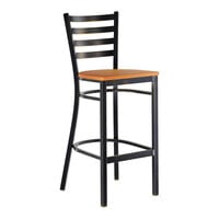 Lancaster Table & Seating Distressed Copper Finish Ladder Back Bar Stool with Cherry Wood Seat - Assembled