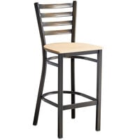 Lancaster Table & Seating Distressed Copper Finish Ladder Back Bar Stool with Natural Wood Seat - Detached