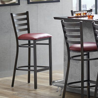 Lancaster Table & Seating Distressed Copper Frame Ladder Back Bar Height Chair with Burgundy Padded Seat - Detached Seat