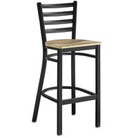 Lancaster Table & Seating Black Finish Ladder Back Bar Stool with Driftwood Seat - Detached