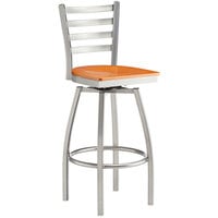 Lancaster Table & Seating Clear Coat Finish Ladder Back Swivel Bar Stool with Cherry Wood Seat