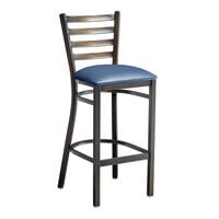 Lancaster Table & Seating Distressed Copper Finish Ladder Back Bar Stool with 2 1/2" Navy Blue Vinyl Padded Seat