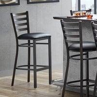 Lancaster Table & Seating Distressed Copper Frame Ladder Back Bar Height Chair with Black Padded Seat - Detached Seat