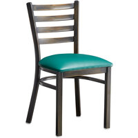 Lancaster Table & Seating Distressed Copper Frame Ladder Back Cafe Chair with Green Padded Seat - Detached Seat