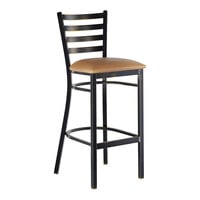 Lancaster Table & Seating Distressed Copper Finish Ladder Back Bar Stool with 2 1/2" Light Brown Vinyl Padded Seat - Assembled