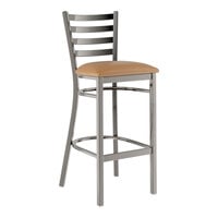 Lancaster Table & Seating Clear Coat Finish Ladder Back Bar Stool with 2 1/2" Light Brown Vinyl Padded Seat - Assembled