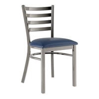Lancaster Table & Seating Clear Coat Finish Ladder Back Chair with 2 1/2" Navy Vinyl Padded Seat - Assembled