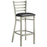 Lancaster Table & Seating Clear Coat Finish Ladder Back Bar Stool with 2 1/2" Black Vinyl Padded Seat - Detached