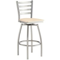 Lancaster Table & Seating Clear Coat Finish Ladder Back Swivel Bar Stool with Natural Wood Seat