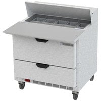 Beverage-Air SPED36HC-10C-2 36 inch 2 Drawer Cutting Top Refrigerated Sandwich Prep Table with 17 inch Wide Cutting Board