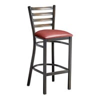 Lancaster Table & Seating Distressed Copper Finish Ladder Back Bar Stool with 2 1/2" Burgundy Vinyl Padded Seat - Assembled