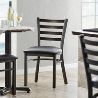 Lancaster Table & Seating Distressed Copper Frame Ladder Back Cafe Chair with Black Padded Seat - Detached Seat