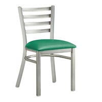 Lancaster Table & Seating Clear Coat Finish Ladder Back Chair with 2 1/2" Green Vinyl Padded Seat - Detached