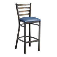 Lancaster Table & Seating Distressed Copper Finish Ladder Back Bar Stool with 2 1/2" Navy Blue Vinyl Padded Seat - Assembled