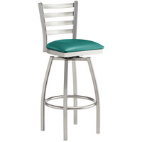Lancaster Table & Seating Clear Frame Ladder Back Swivel Bar Height Chair with Green Padded Seat