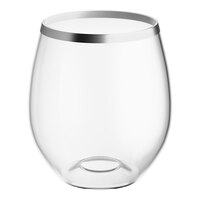 Visions Dynasty 12 oz. Clear Plastic Stemless Wine Glass with Silver Rim - 16/Pack