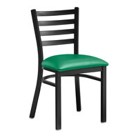 Lancaster Table & Seating Black Finish Ladder Back Chair with 2 1/2" Green Vinyl Padded Seat - Assembled