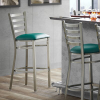 Lancaster Table & Seating Clear Frame Ladder Back Bar Height Chair with Green Padded Seat - Detached Seat