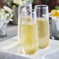 Silver Visions 9 oz. Heavy Weight Clear Plastic Stemless Champagne Flute with Silver Rim - 16/Pack