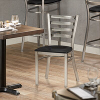 Lancaster Table & Seating Clear Coat Frame Ladder Back Cafe Chair with Black Wood Seat - Detached Seat
