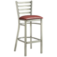 Lancaster Table & Seating Clear Frame Ladder Back Bar Height Chair with Burgundy Padded Seat - Detached Seat