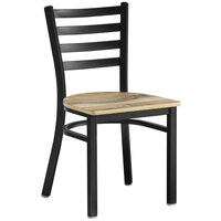 Lancaster Table & Seating Black Finish Ladder Back Chair with Driftwood Seat - Assembled