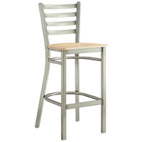 Lancaster Table & Seating Clear Coat Frame Ladder Back Bar Height Chair with Natural Wood Seat - Preassembled