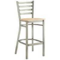 Lancaster Table & Seating Clear Coat Finish Ladder Back Bar Stool with Natural Wood Seat - Assembled