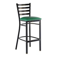Lancaster Table & Seating Distressed Copper Finish Ladder Back Bar Stool with 2 1/2" Green Vinyl Padded Seat - Assembled