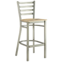 Lancaster Table & Seating Clear Coat Frame Ladder Back Bar Height Chair with Driftwood Seat - Preassembled