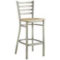 Lancaster Table & Seating Clear Coat Finish Ladder Back Bar Stool with Driftwood Seat - Assembled