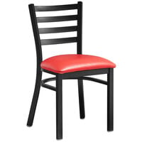 Lancaster Table & Seating Black Finish Metal Ladder Back Cafe Chair with Red Padded Seat - Detached Seat