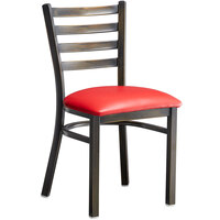Lancaster Table & Seating Distressed Copper Finish Ladder Back Chair with 2 1/2" Red Vinyl Padded Seat - Assembled