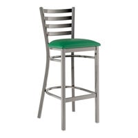 Lancaster Table & Seating Clear Coat Finish Ladder Back Bar Stool with 2 1/2" Green Vinyl Padded Seat - Assembled