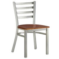 Lancaster Table & Seating Clear Coat Finish Ladder Back Chair with Antique Walnut Wood Seat - Detached