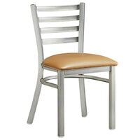 Lancaster Table & Seating Clear Coat Finish Ladder Back Chair with 2 1/2" Light Brown Vinyl Padded Seat - Detached