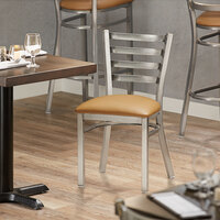 Lancaster Table & Seating Clear Frame Ladder Back Cafe Chair with Light Brown Padded Seat - Detached Seat