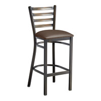 Lancaster Table & Seating Distressed Copper Finish Ladder Back Bar Stool with 2 1/2" Dark Brown Vinyl Padded Seat - Assembled