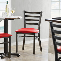 Lancaster Table & Seating Distressed Copper Frame Ladder Back Cafe Chair with Red Padded Seat - Detached Seat