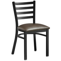 Lancaster Table & Seating Black Finish Ladder Back Chair with 2 1/2" Dark Brown Vinyl Padded Seat