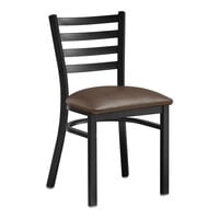 Lancaster Table & Seating Black Finish Ladder Back Chair with 2 1/2" Dark Brown Vinyl Padded Seat - Detached