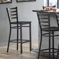 Lancaster Table & Seating Distressed Copper Frame Ladder Back Bar Height Chair with Black Wood Seat - Detached Seat