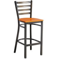 Lancaster Table & Seating Distressed Copper Finish Ladder Back Bar Stool with Cherry Wood Seat - Detached